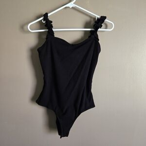 Blue Rain Black Ruffled Strap Womens One-Piece Bodysuit